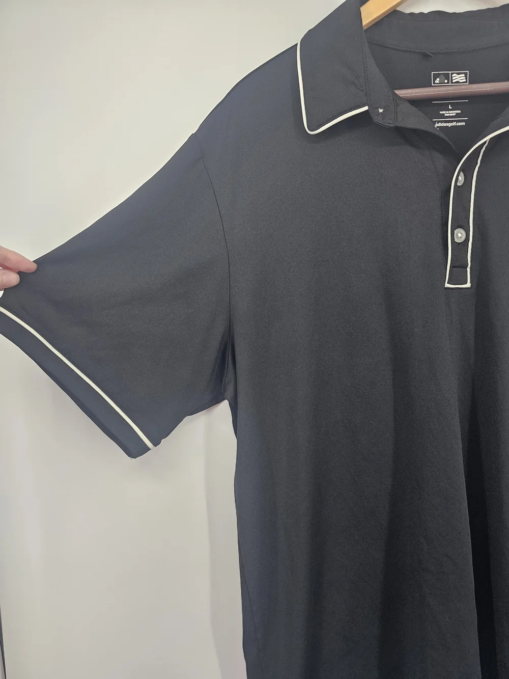 Adidas Golf Puremotion Black Polo Shirt White Piping Men's Large Performance